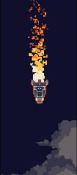 pixelated ship dropping in the sky of drop troop