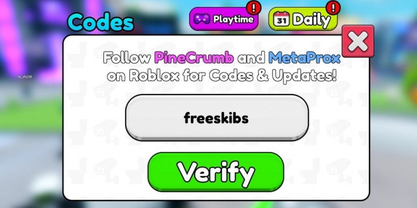 Dialog box to enter the Skibidi Tower Defense codes
