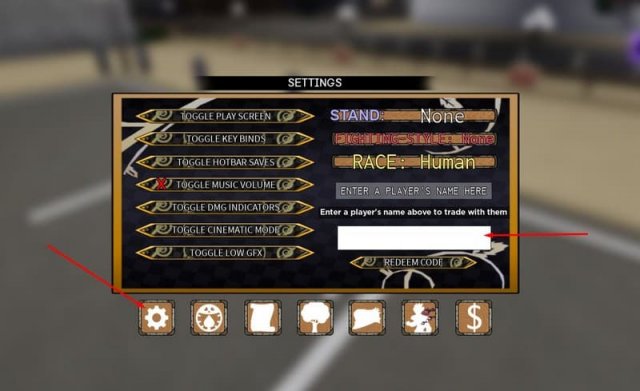 Your Bizzare Adventure redeem code screen